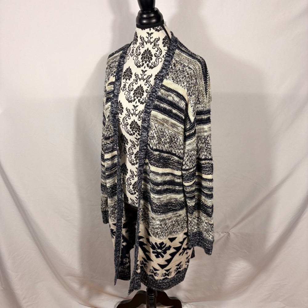 Kate & Sam Womens XXL Cardigan Sweater Navy Blue Fair Isle Snowflake Open Front